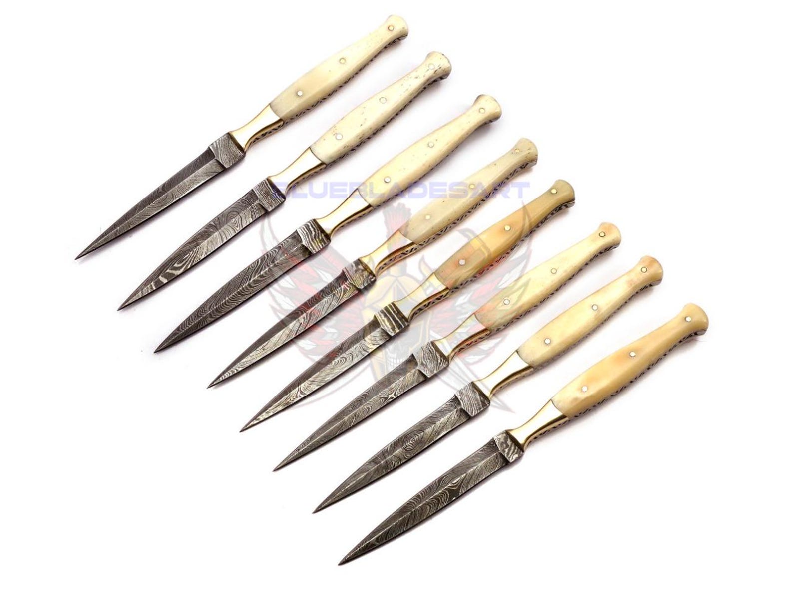 Personalized Set for Groomsmen Damascus Steel Hunting knife boot knife Handle made of Bone Weeding Gift