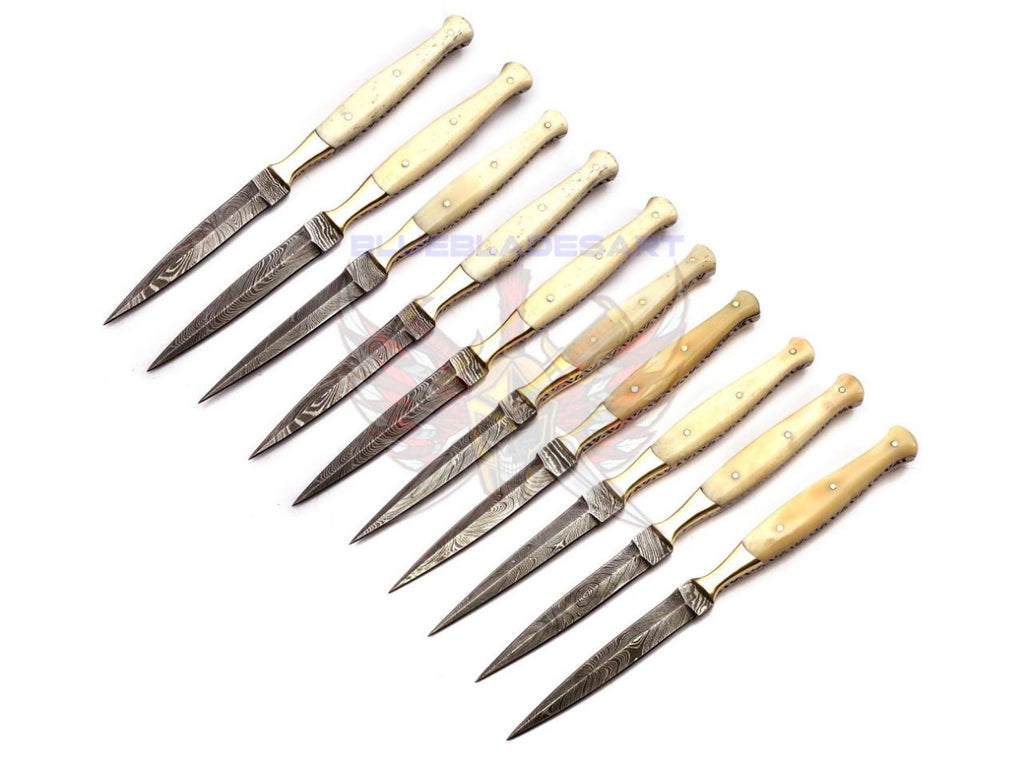Personalized Set for Groomsmen Damascus Steel Hunting knife boot knife Handle made of Bone Weeding Gift