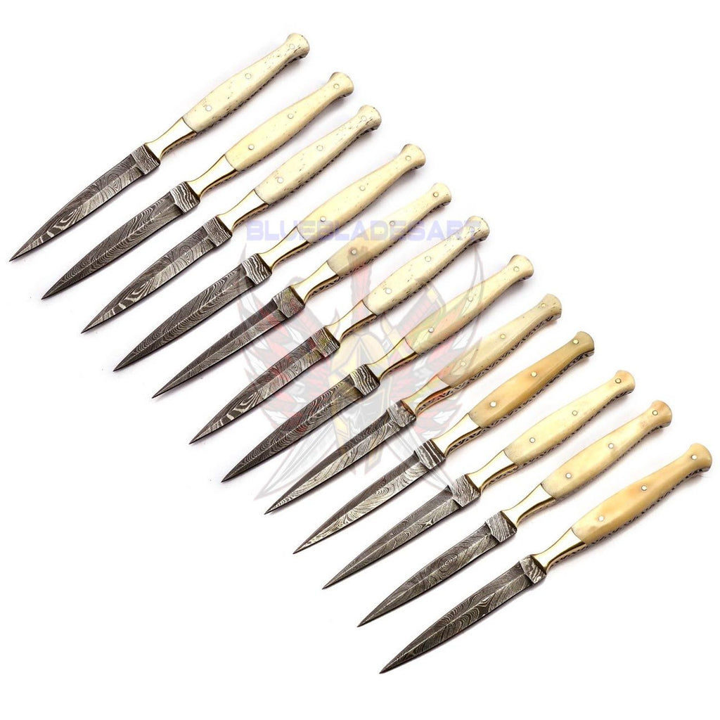 Personalized Set for Groomsmen Damascus Steel Hunting knife boot knife Handle made of Bone Weeding Gift