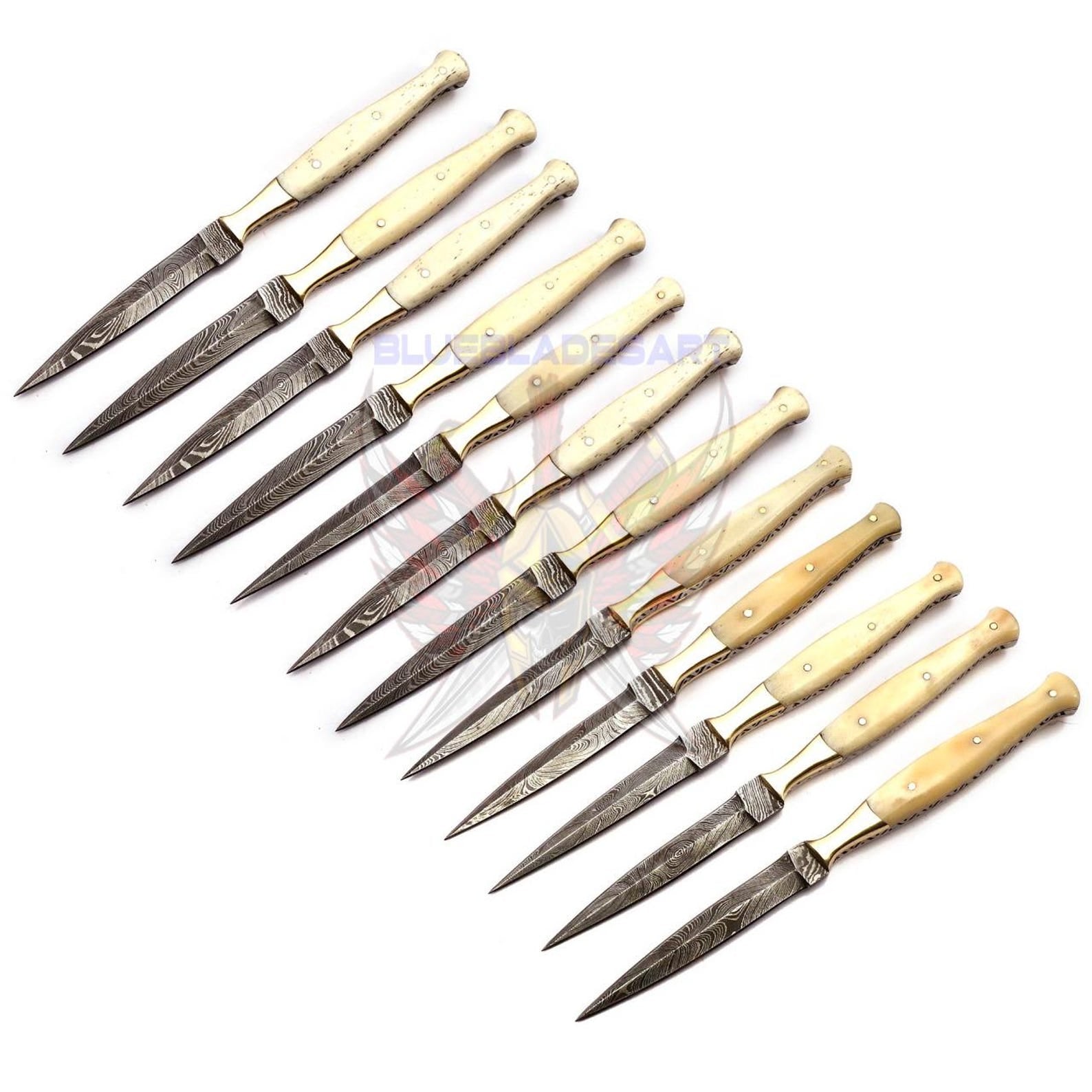 Personalized Set for Groomsmen Damascus Steel Hunting knife boot knife Handle made of Bone Weeding Gift