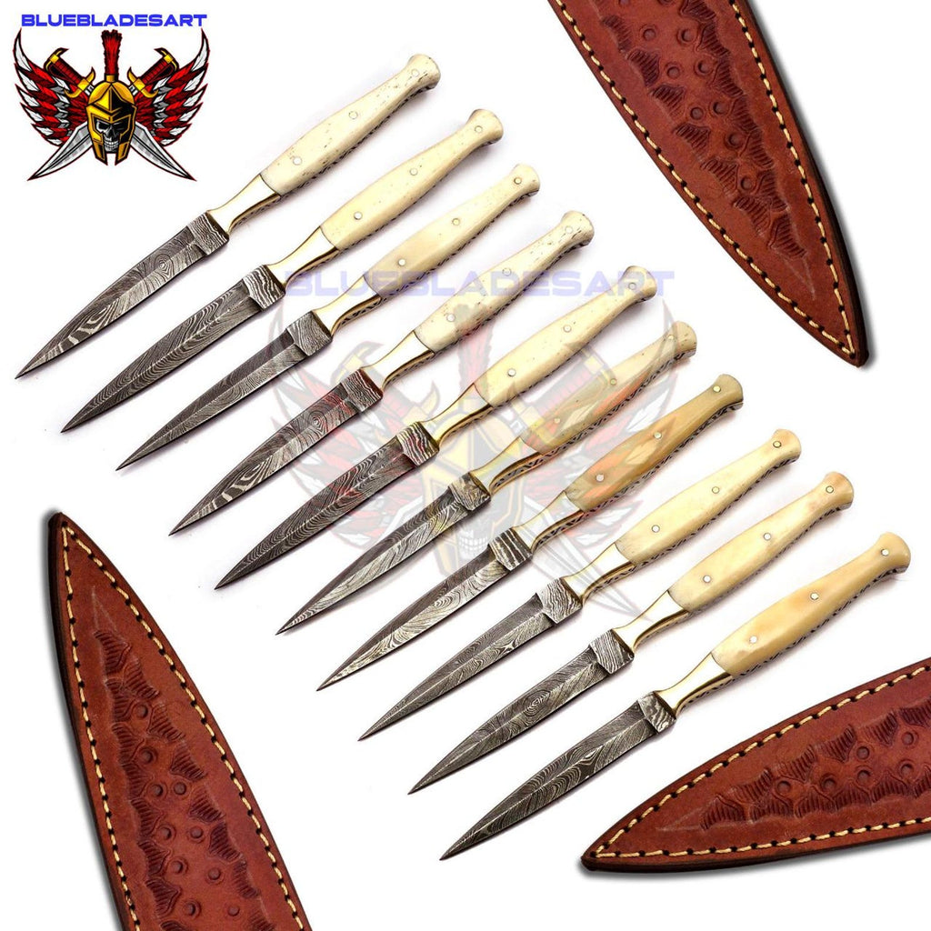Personalized Set for Groomsmen Damascus Steel Hunting knife boot knife Handle made of Bone Weeding Gift