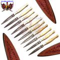 Personalized Set for Groomsmen Damascus Steel Hunting knife boot knife Handle made of Bone Weeding Gift