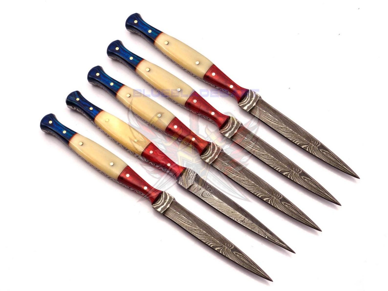 Personalized Set for Groomsmen Damascus Steel Hunting knife boot knife Handle made of Wood and Bone Weeding Gift