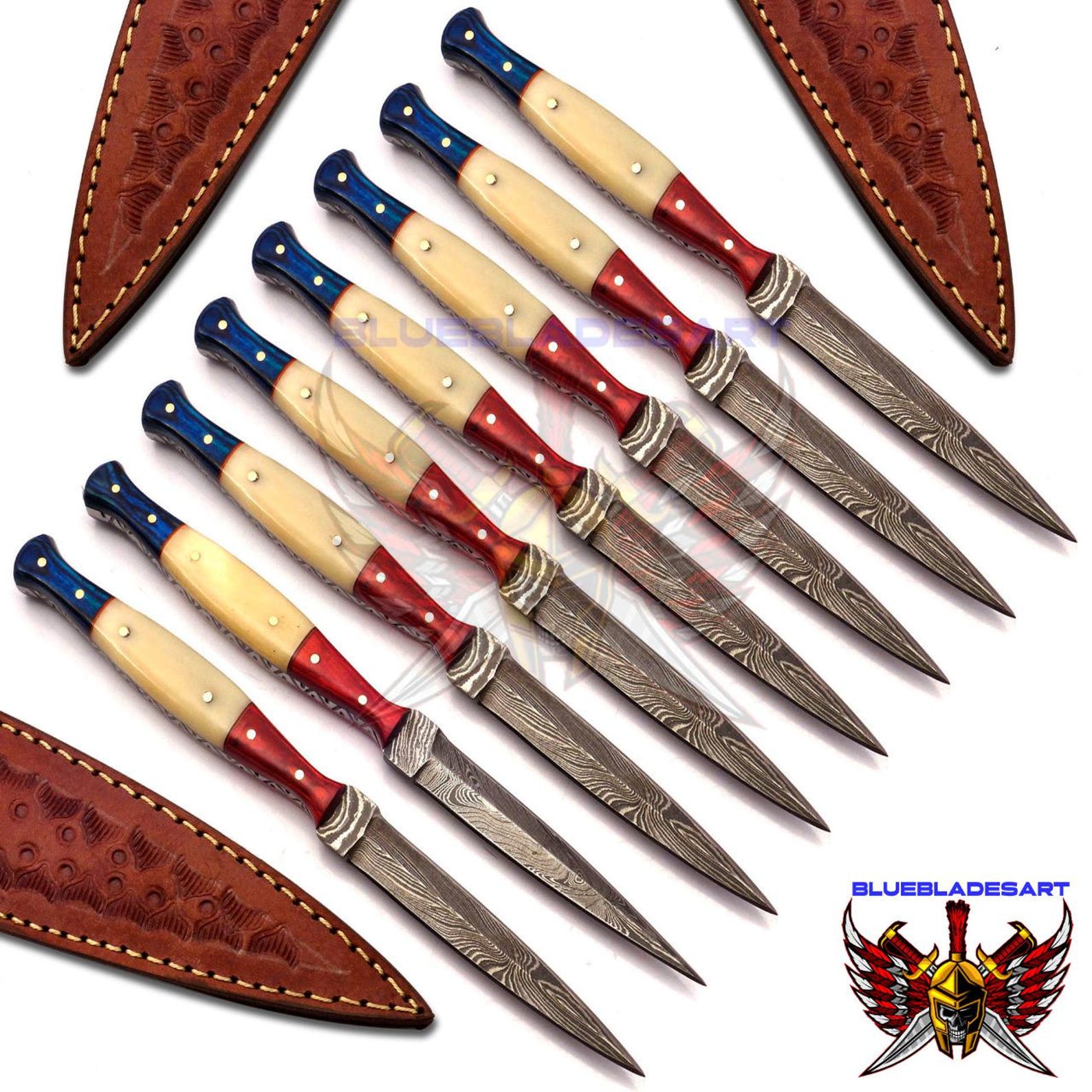 Personalized Set for Groomsmen Damascus Steel Hunting knife boot knife Handle made of Wood and Bone Weeding Gift