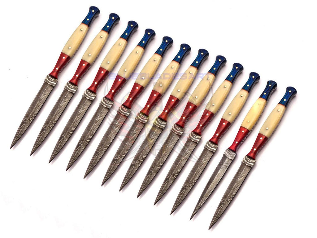 Personalized Set for Groomsmen Damascus Steel Hunting knife boot knife Handle made of Wood and Bone Weeding Gift