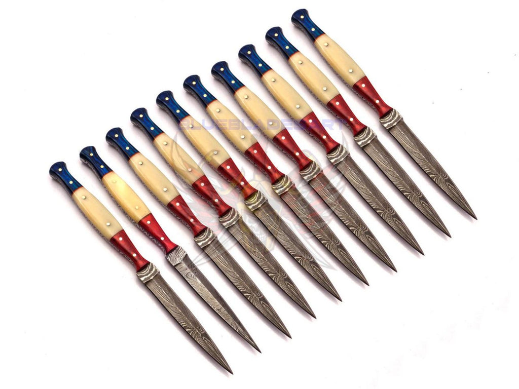 Personalized Set for Groomsmen Damascus Steel Hunting knife boot knife Handle made of Wood and Bone Weeding Gift