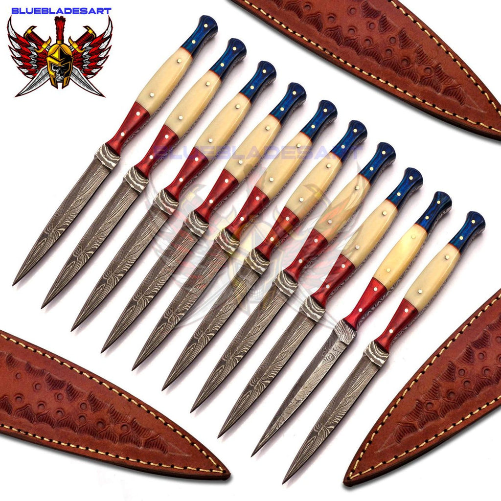 Personalized Set for Groomsmen Damascus Steel Hunting knife boot knife Handle made of Wood and Bone Weeding Gift