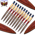 Personalized Set for Groomsmen Damascus Steel Hunting knife boot knife Handle made of Wood and Bone Weeding Gift