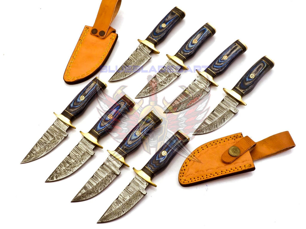Personalized Set for Groomsmen Knives Damascus Steel Hunting knife Handle Tali Wood Groomsman gift for Wedding