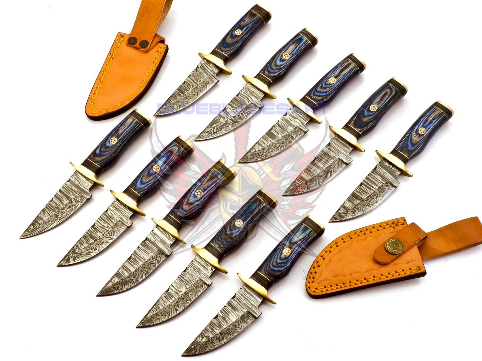 Personalized Set for Groomsmen Knives Damascus Steel Hunting knife Handle Tali Wood Groomsman gift for Wedding