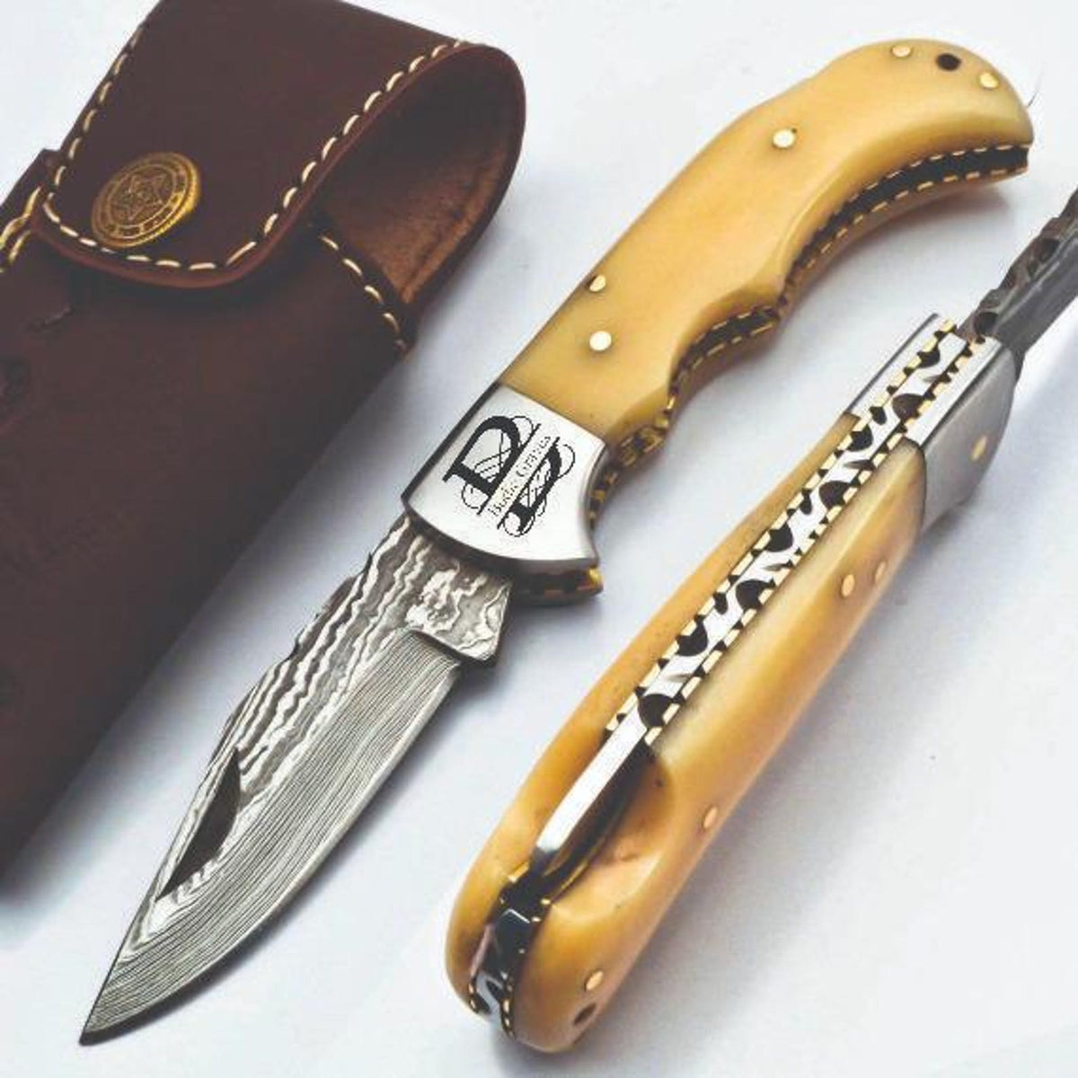Handmade Damascus Pocket Knife Folding Knife comes with a knife sharpener, Gift For Groomsmen, Wedding Gift knife, Gift for Groom
