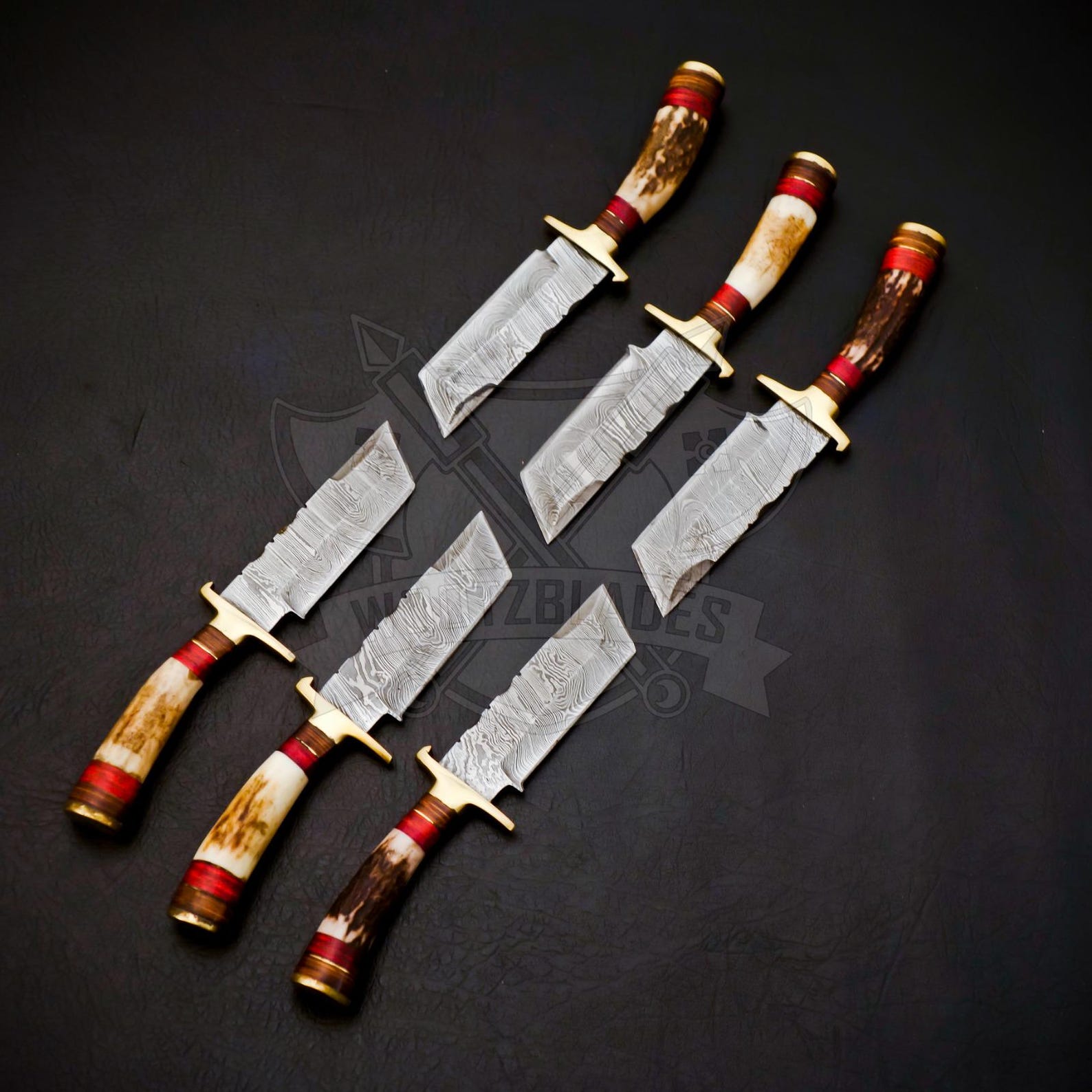 Personalized Set for Groomsmen Damascus Steel Hunting Tanto knife Handle Deer Antler