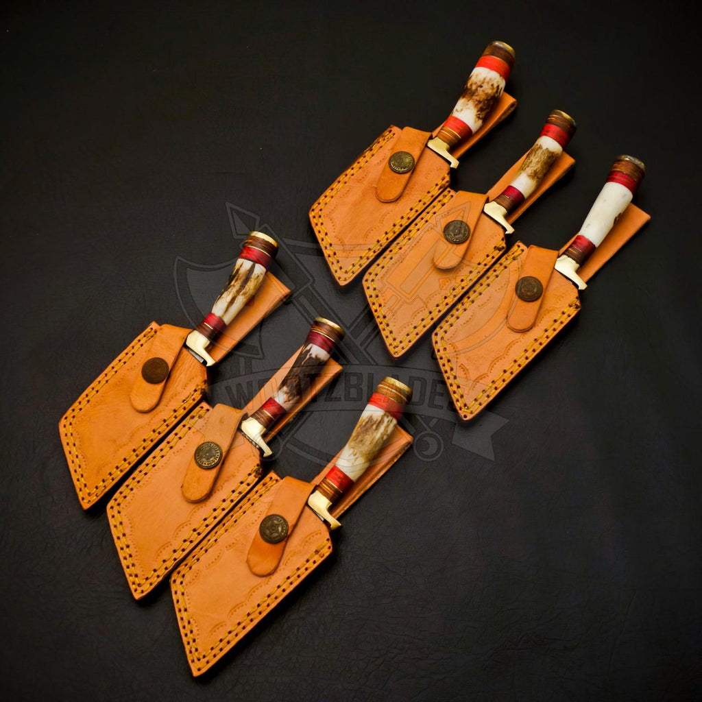Personalized Set for Groomsmen Damascus Steel Hunting Tanto knife Handle Deer Antler