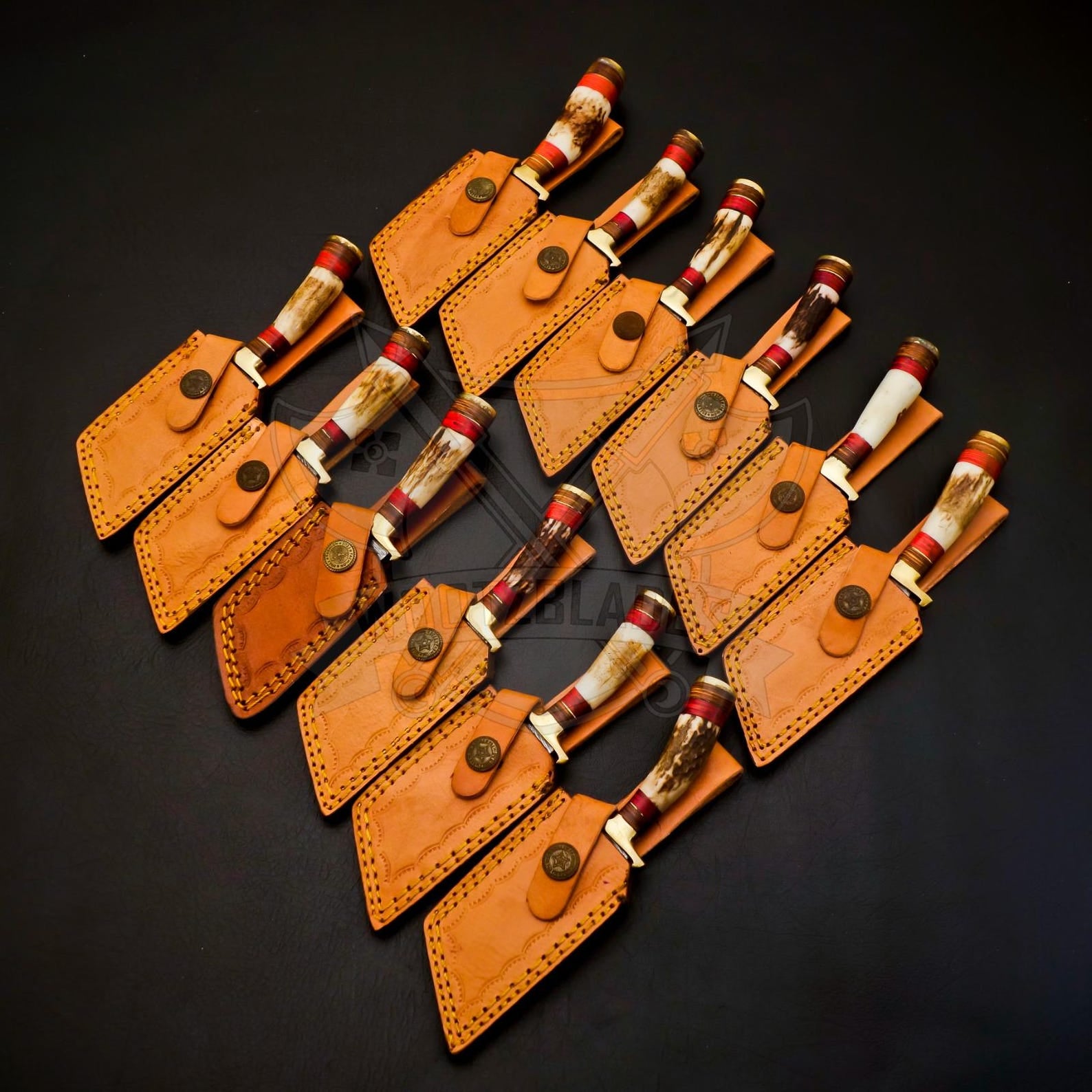 Personalized Set for Groomsmen Damascus Steel Hunting Tanto knife Handle Deer Antler