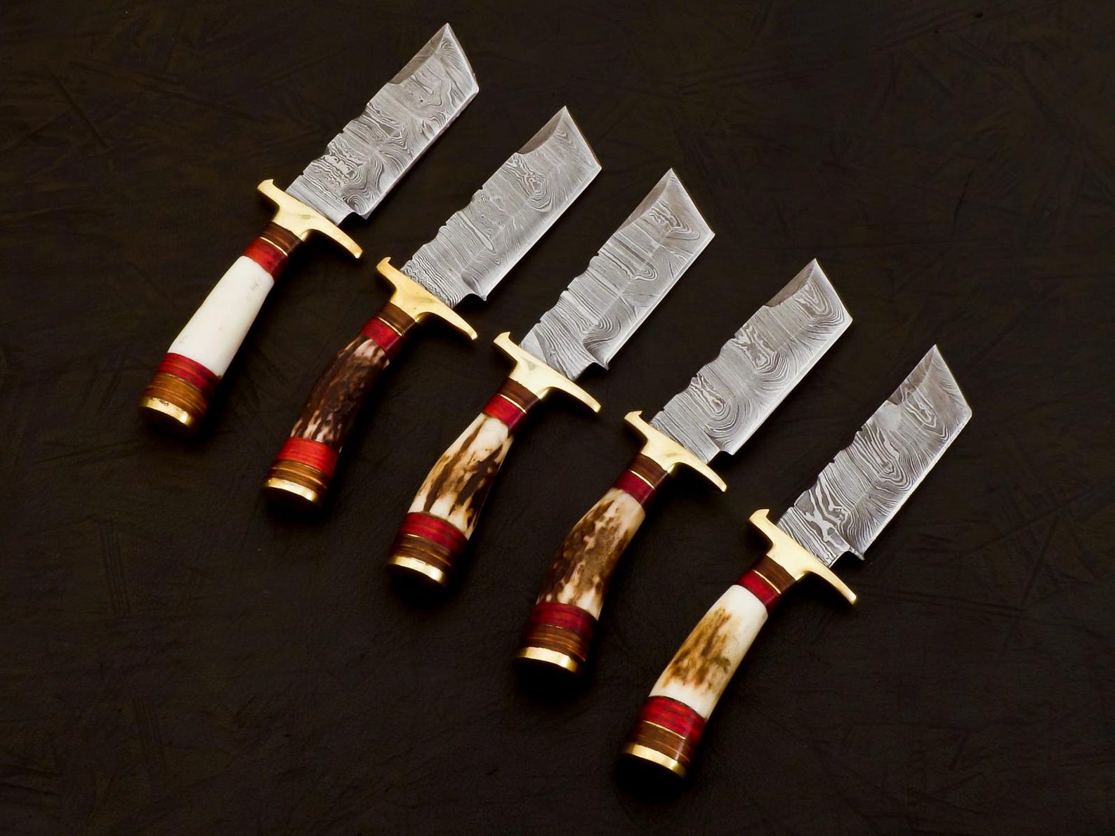Personalized Set for Groomsmen Damascus Steel Hunting Tanto knife Handle Deer Antler