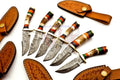 Personalized Set of 6 Groomsmen Damascus Steel Hunting Knife Handle Deer Antler