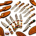 Personalized Set of 9 Groomsmen Damascus Steel Hunting Knife Handle Deer Antler