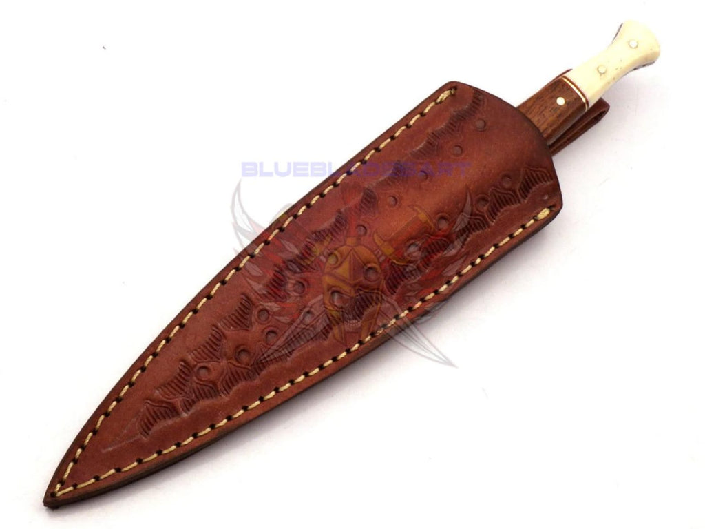 Personalized Set for Groomsmen Damascus Steel Hunting knife boot knife Handle made of Wood and Bone Weeding Gift