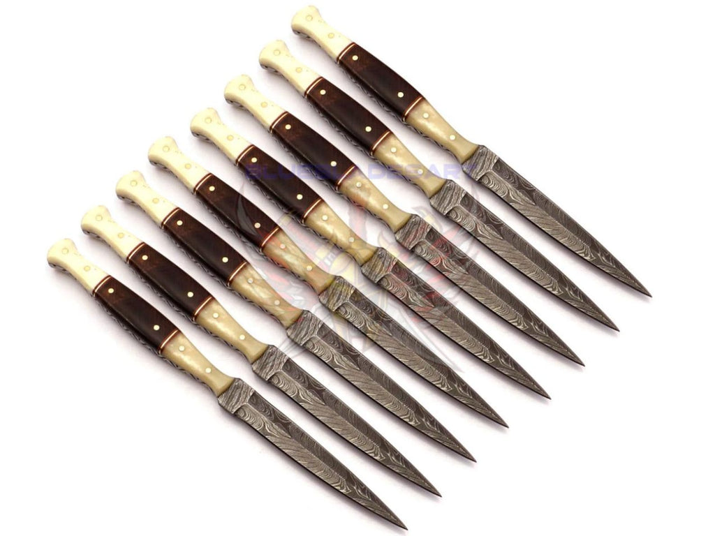 Personalized Set for Groomsmen Damascus Steel Hunting knife boot knife Handle made of Wood and Bone Weeding Gift