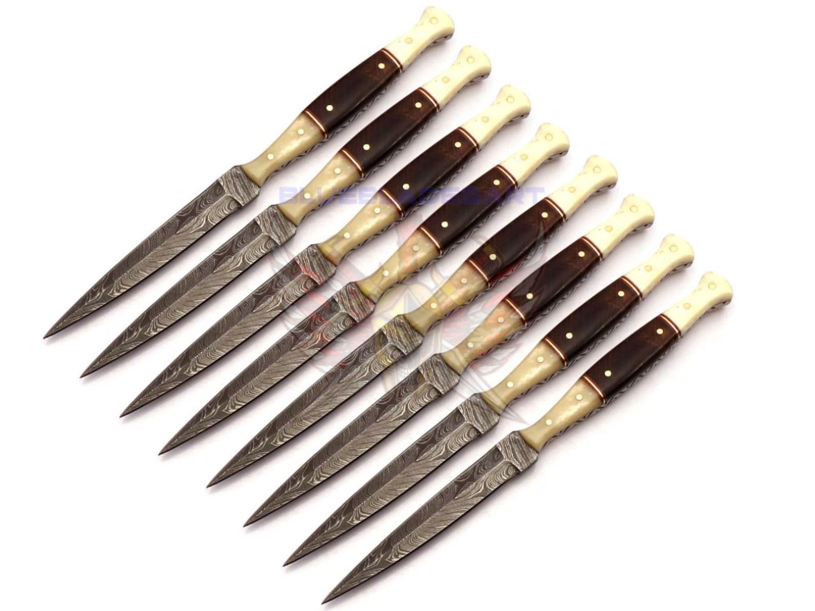 Personalized Set for Groomsmen Damascus Steel Hunting knife boot knife Handle made of Wood and Bone Weeding Gift