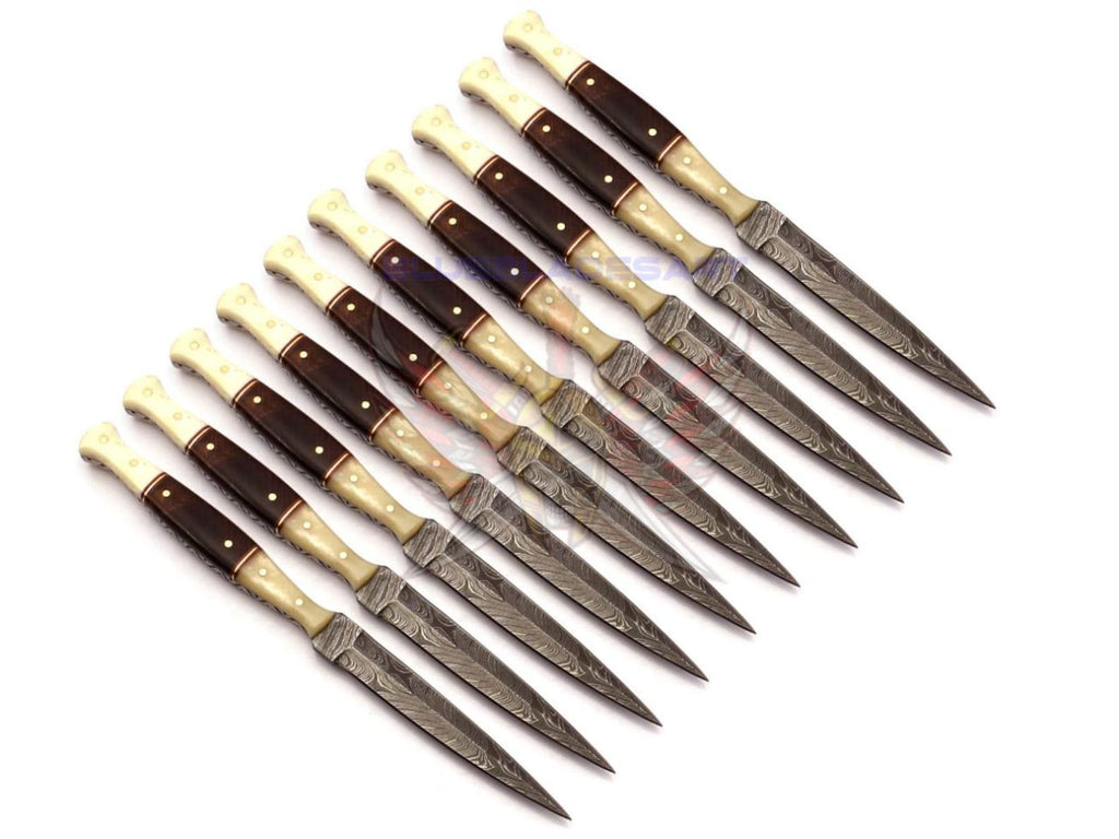 Personalized Set for Groomsmen Damascus Steel Hunting knife boot knife Handle made of Wood and Bone Weeding Gift