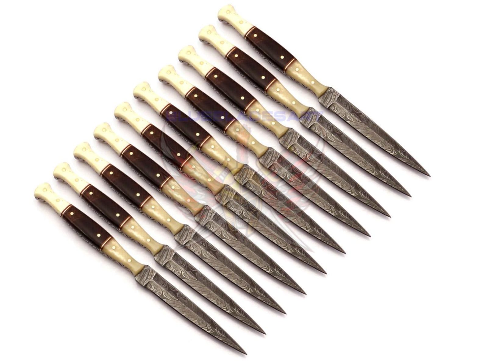 Personalized Set for Groomsmen Damascus Steel Hunting knife boot knife Handle made of Wood and Bone Weeding Gift