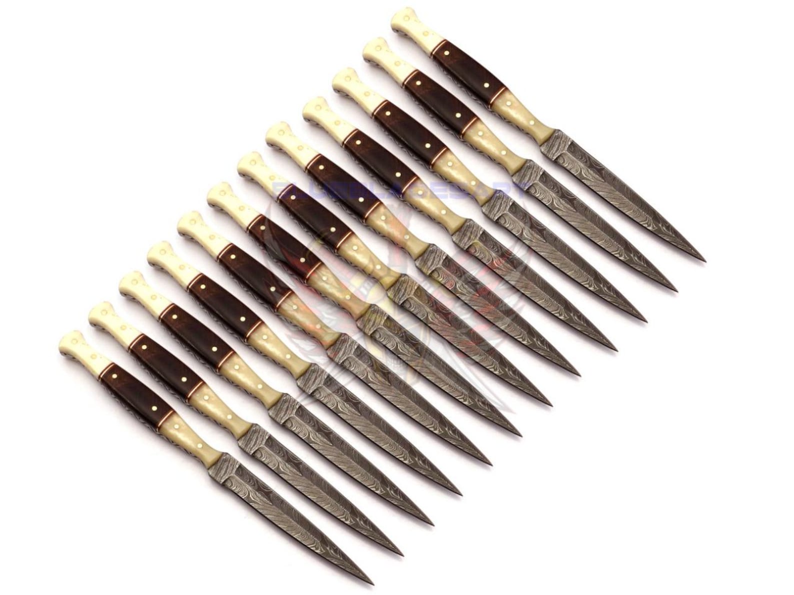 Personalized Set for Groomsmen Damascus Steel Hunting knife boot knife Handle made of Wood and Bone Weeding Gift