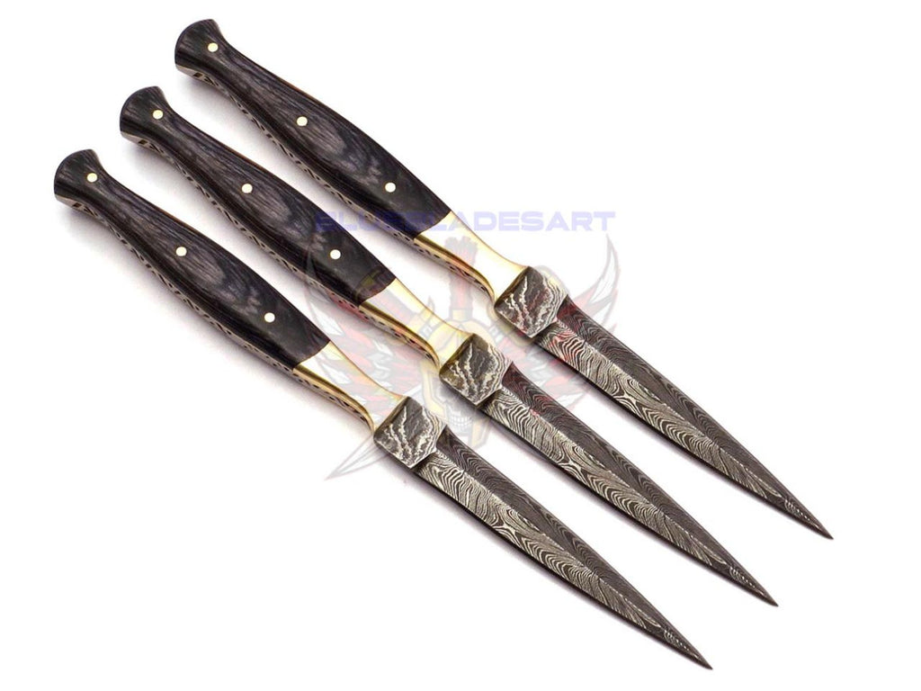Personalized Set for Groomsmen Damascus Steel Hunting knife boot knife Handle made of Wood Weeding Gift
