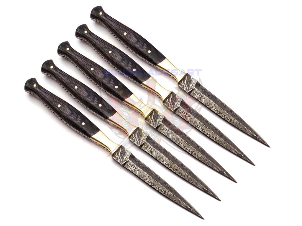 Personalized Set for Groomsmen Damascus Steel Hunting knife boot knife Handle made of Wood Weeding Gift