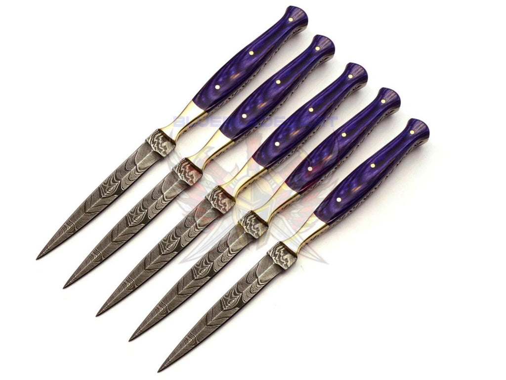 Personalized Set for Groomsmen Damascus Steel Hunting knife boot knife Handle made of Wood Weeding Gift