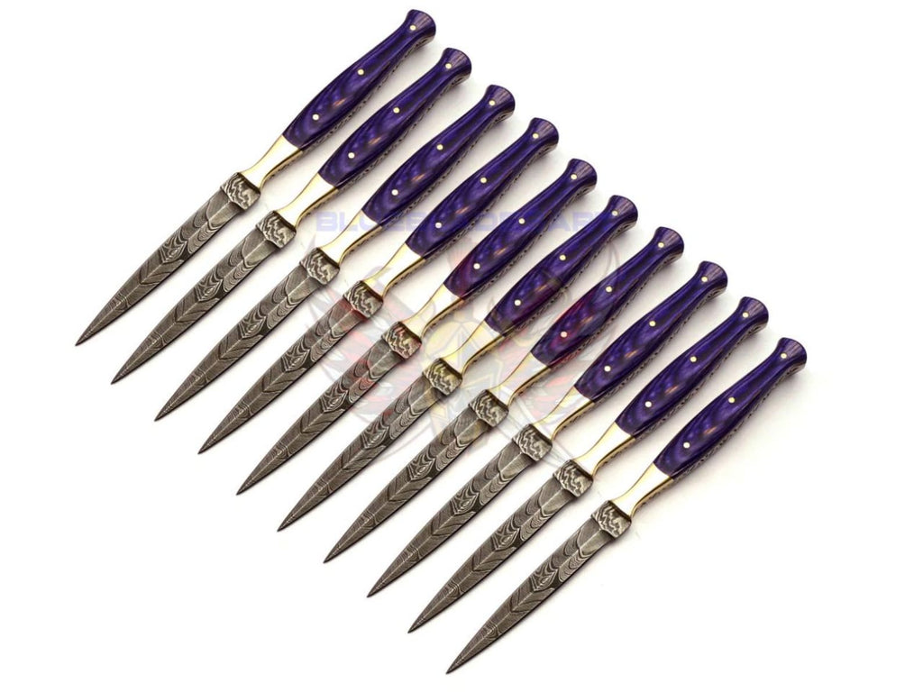 Personalized Set for Groomsmen Damascus Steel Hunting knife boot knife Handle made of Wood Weeding Gift