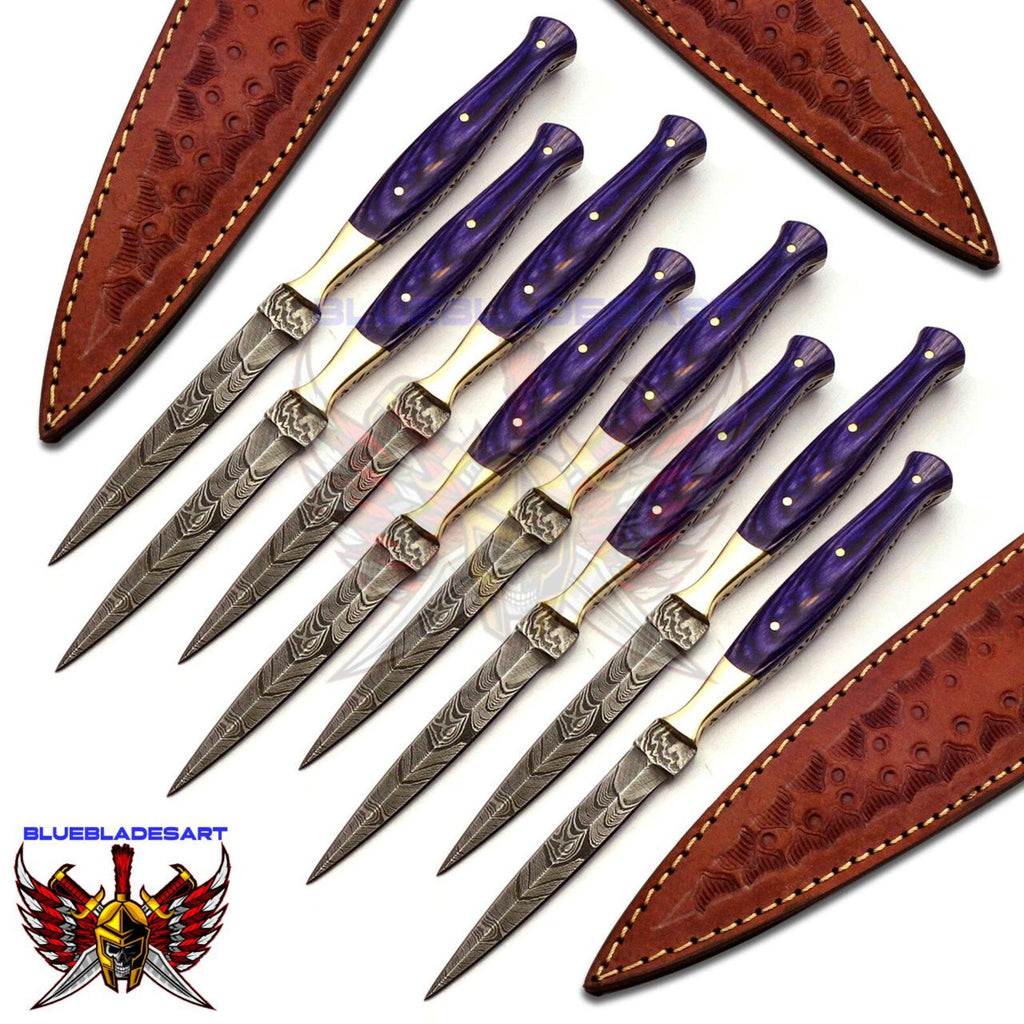 Personalized Set for Groomsmen Damascus Steel Hunting knife boot knife Handle made of Wood Weeding Gift