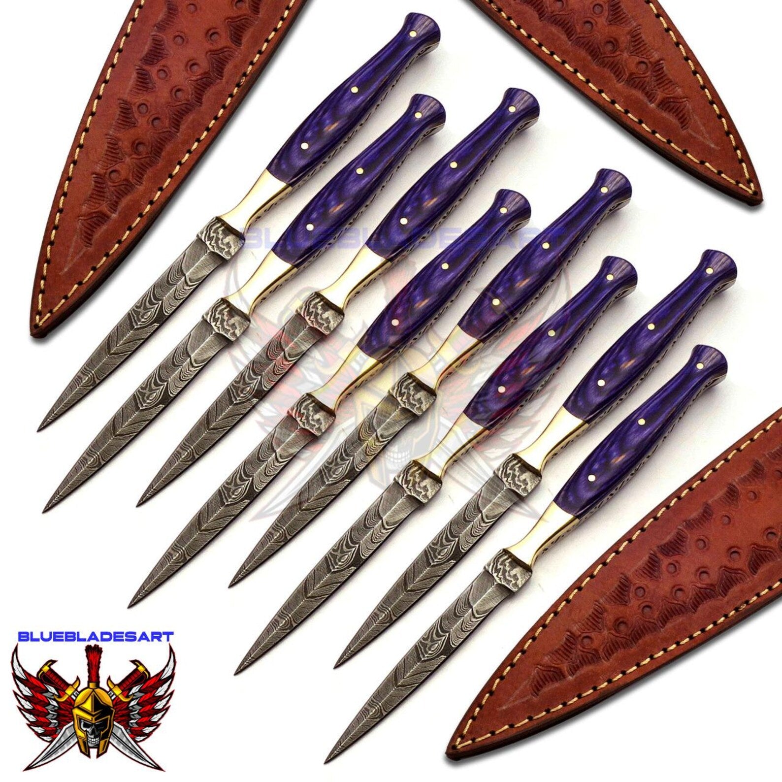 Personalized Set for Groomsmen Damascus Steel Hunting knife boot knife Handle made of Wood Weeding Gift