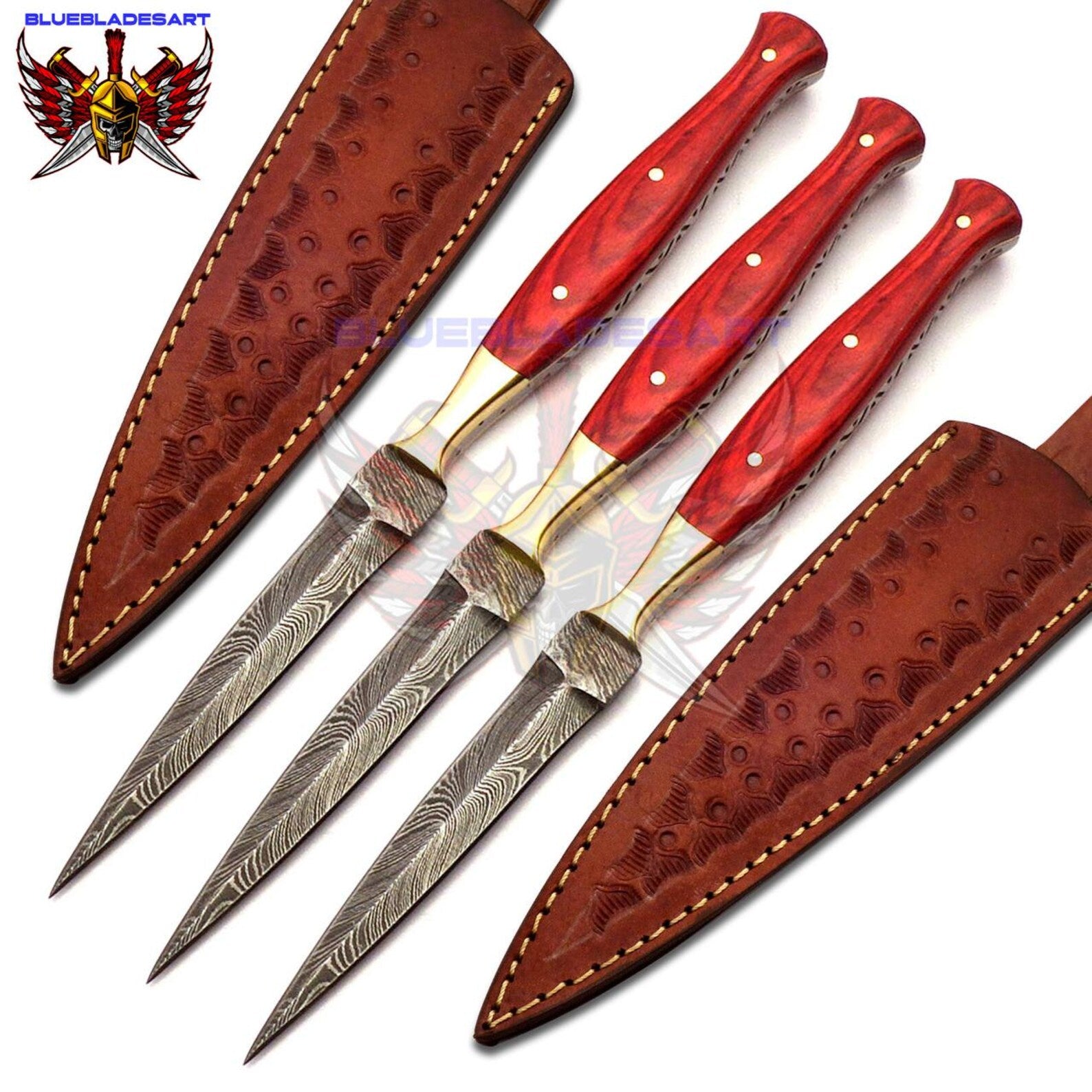 Personalized Set for Groomsmen Damascus Steel Hunting knife boot knife Handle made of Wood Weeding Gift