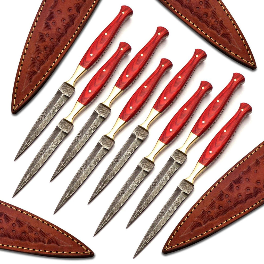 Personalized Set for Groomsmen Damascus Steel Hunting knife boot knife Handle made of Wood Weeding Gift
