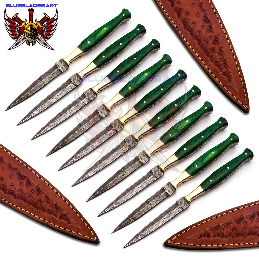 Personalized Set for Groomsmen Damascus Steel Hunting knife boot knife Handle made of Wood Weeding Gift