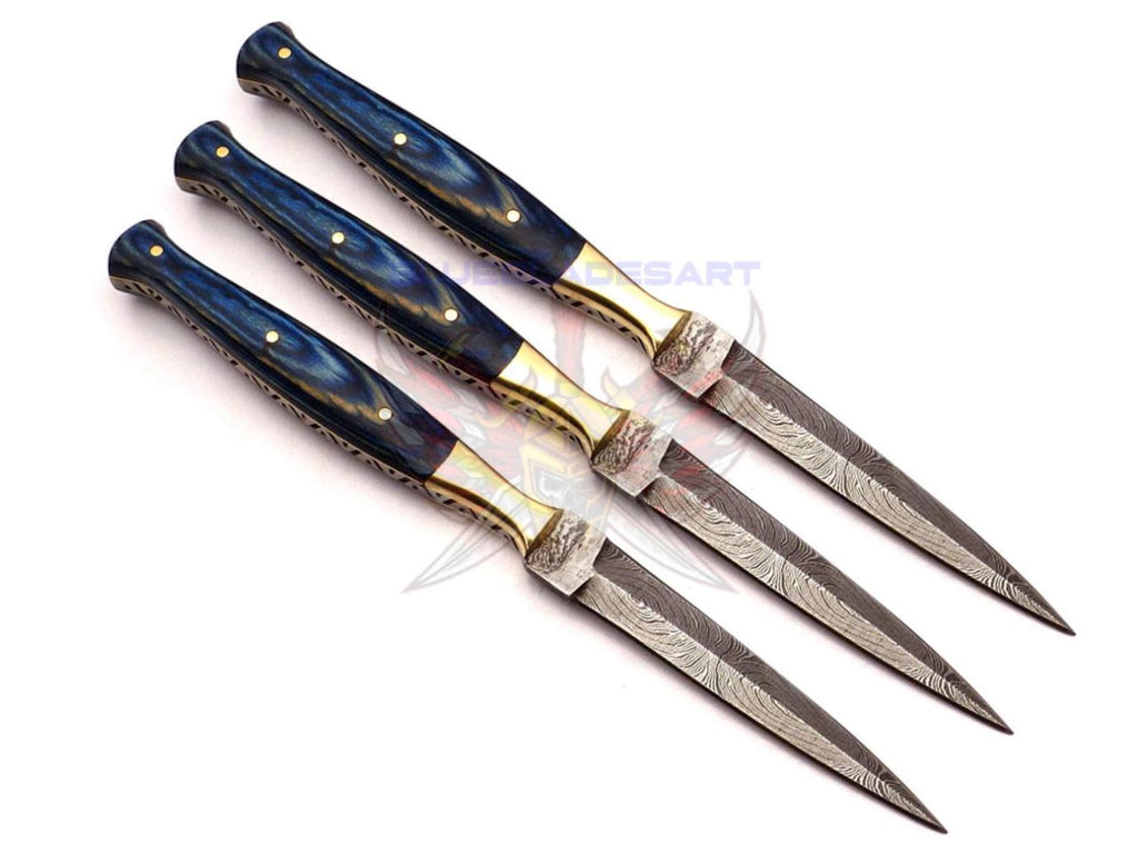 Personalized Set for Groomsmen Damascus Steel Hunting knife boot knife Handle made of Wood Weeding Gift