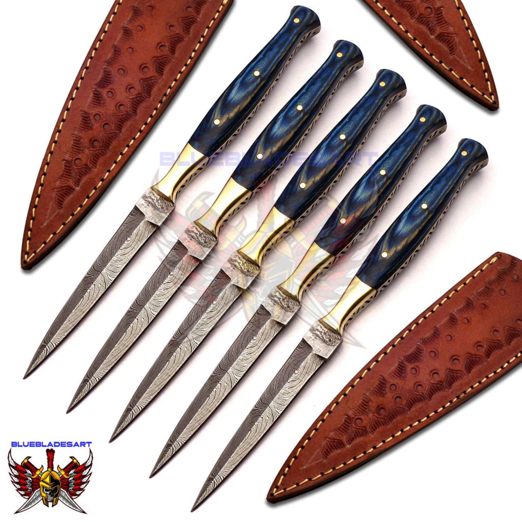 Personalized Set for Groomsmen Damascus Steel Hunting knife boot knife Handle made of Wood Weeding Gift
