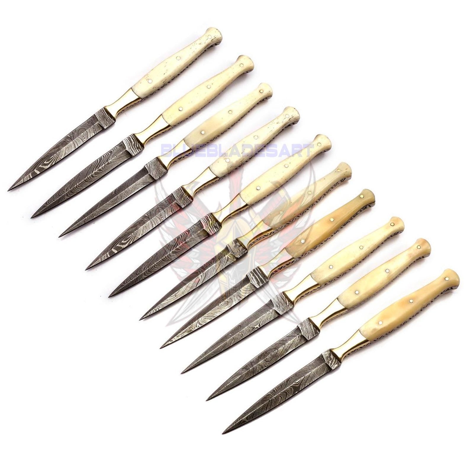 Personalized Set for Groomsmen Damascus Steel Hunting knife boot knife Handle made of Bone Weeding Gift
