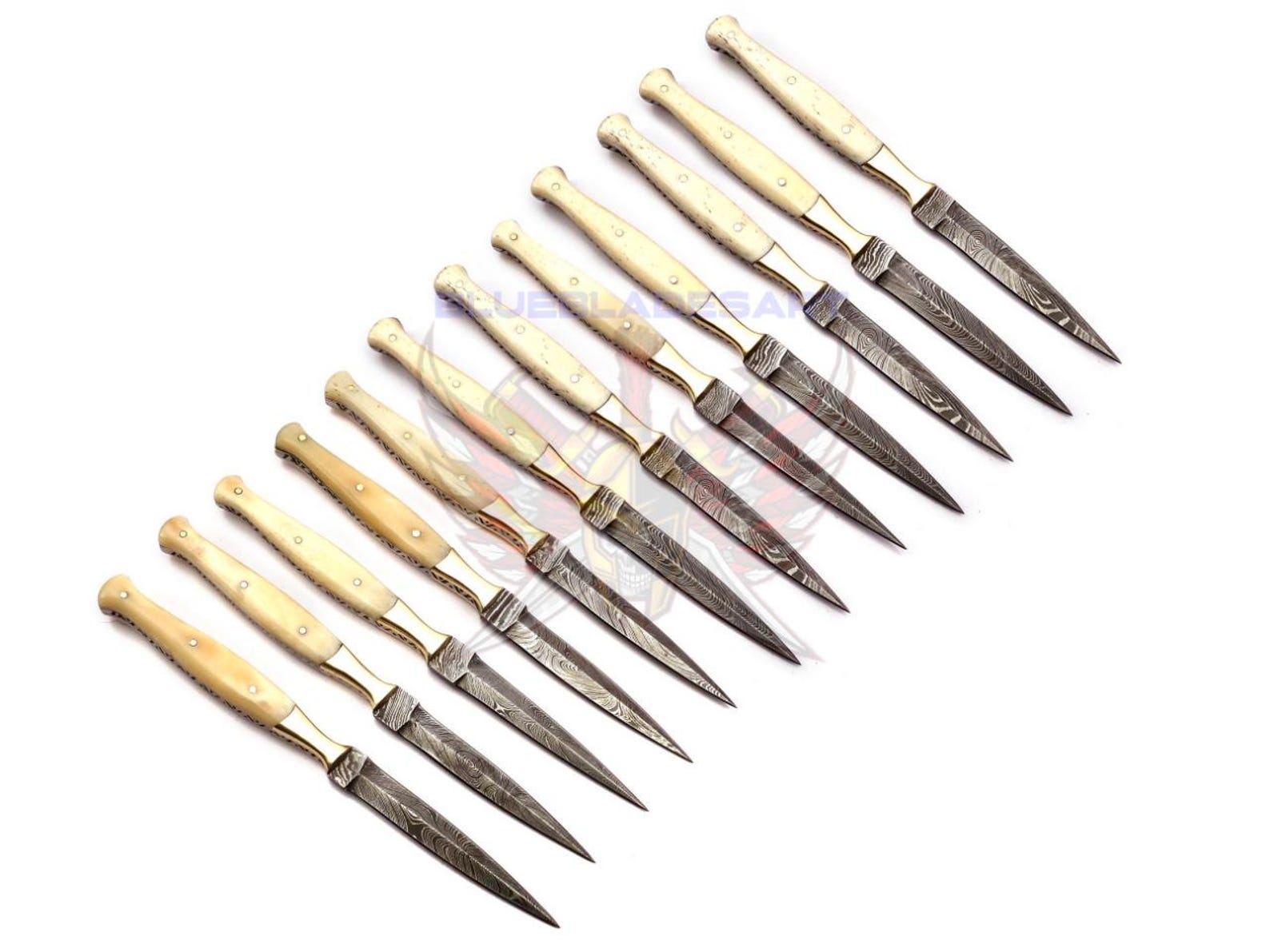 Personalized Set for Groomsmen Damascus Steel Hunting knife boot knife Handle made of Bone Weeding Gift