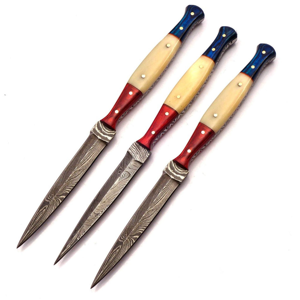Personalized Set for Groomsmen Damascus Steel Hunting knife boot knife Handle made of Wood and Bone Weeding Gift