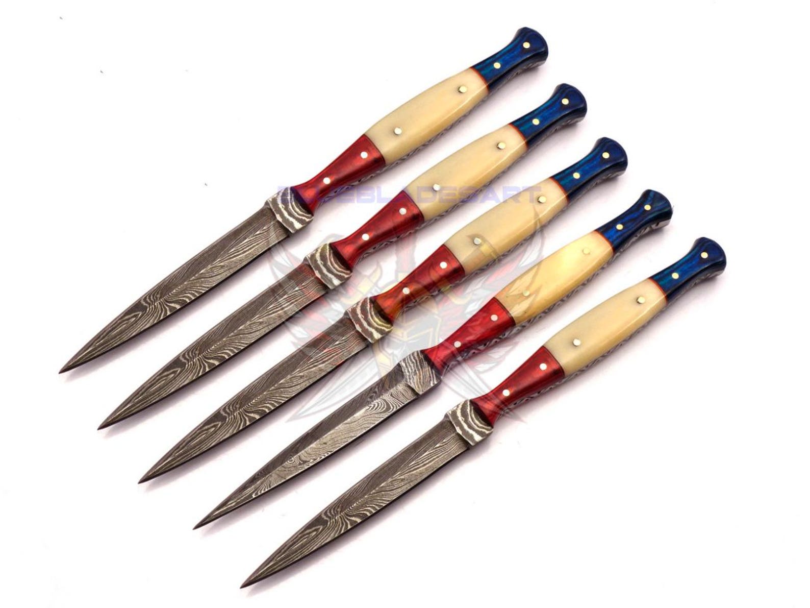 Personalized Set for Groomsmen Damascus Steel Hunting knife boot knife Handle made of Wood and Bone Weeding Gift