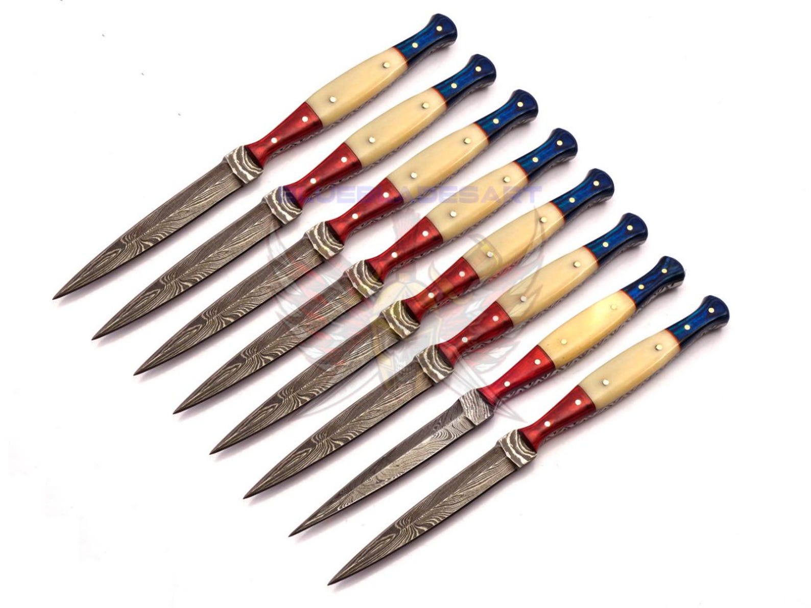 Personalized Set for Groomsmen Damascus Steel Hunting knife boot knife Handle made of Wood and Bone Weeding Gift