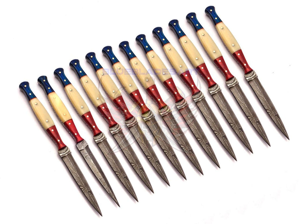 Personalized Set for Groomsmen Damascus Steel Hunting knife boot knife Handle made of Wood and Bone Weeding Gift