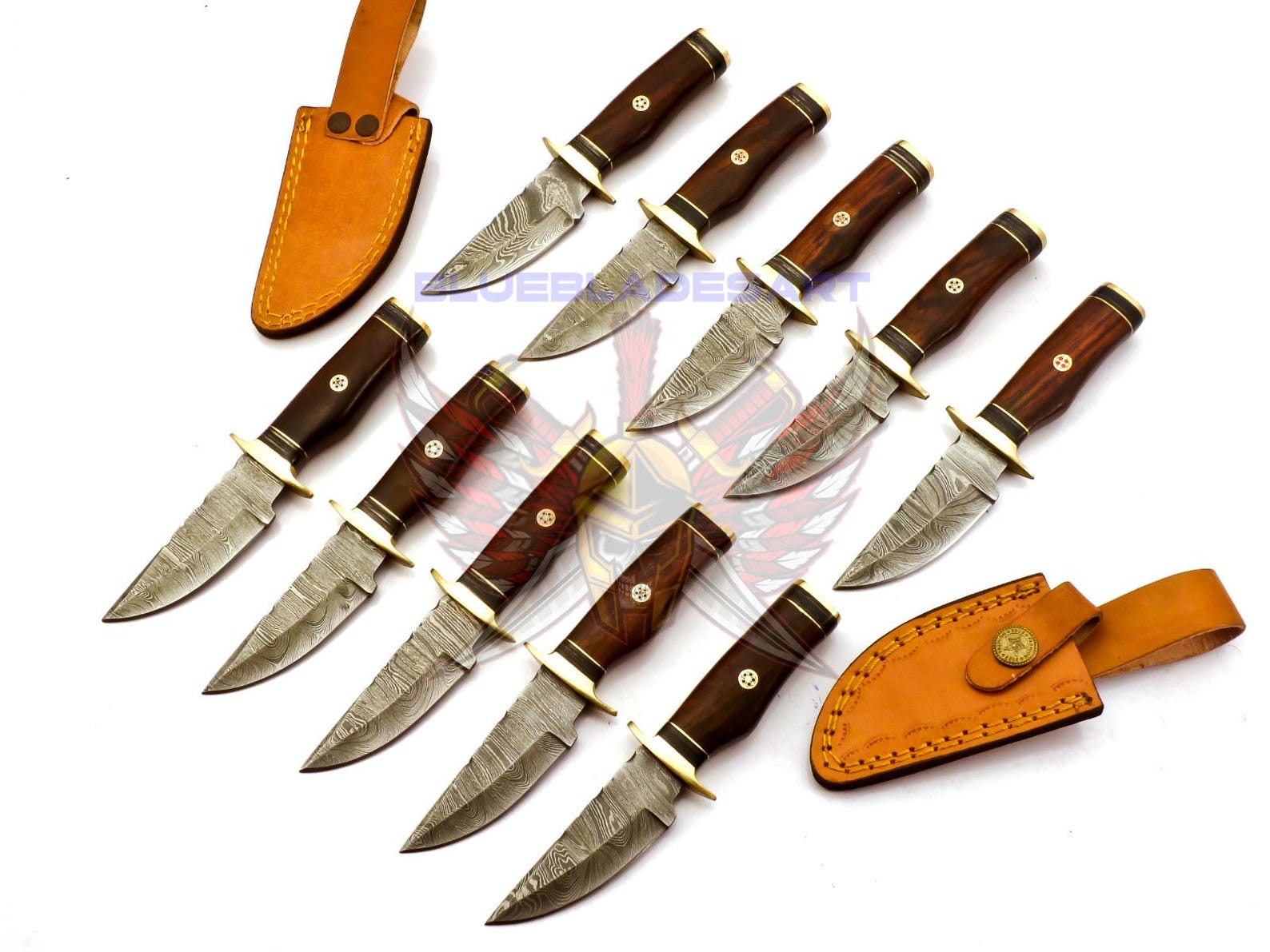 Personalized Set for Groomsmen Knives Damascus Steel Hunting knife Handle Tali Wood Groomsman gift for Wedding