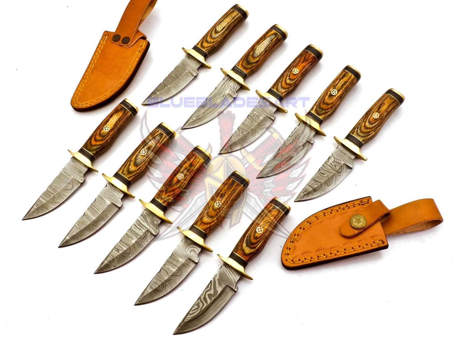 Personalized Set for Groomsmen Knives Damascus Steel Hunting knife Handle Tali Wood Groomsman gift for Wedding