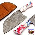 Personalized Carbon Steel Chef Kitchen Cleaver Knife Chef Knife Heavy Duty Handle Made of Resin with Leather Sheath
