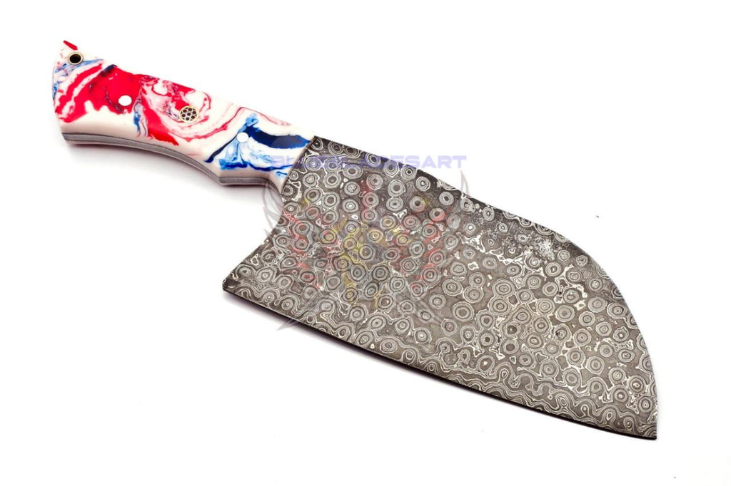 Personalized Carbon Steel Chef Kitchen Cleaver Knife Chef Knife Heavy Duty Handle Made of Resin with Leather Sheath