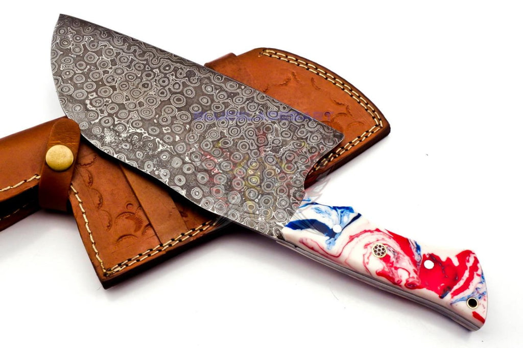 Personalized Carbon Steel Chef Kitchen Cleaver Knife Chef Knife Heavy Duty Handle Made of Resin with Leather Sheath