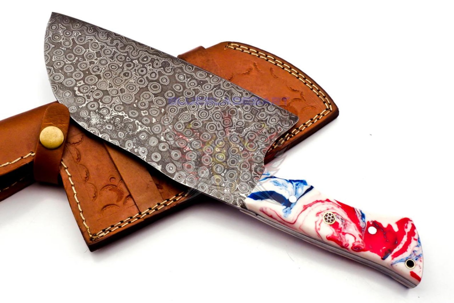 Personalized Carbon Steel Chef Kitchen Cleaver Knife Chef Knife Heavy Duty Handle Made of Resin with Leather Sheath